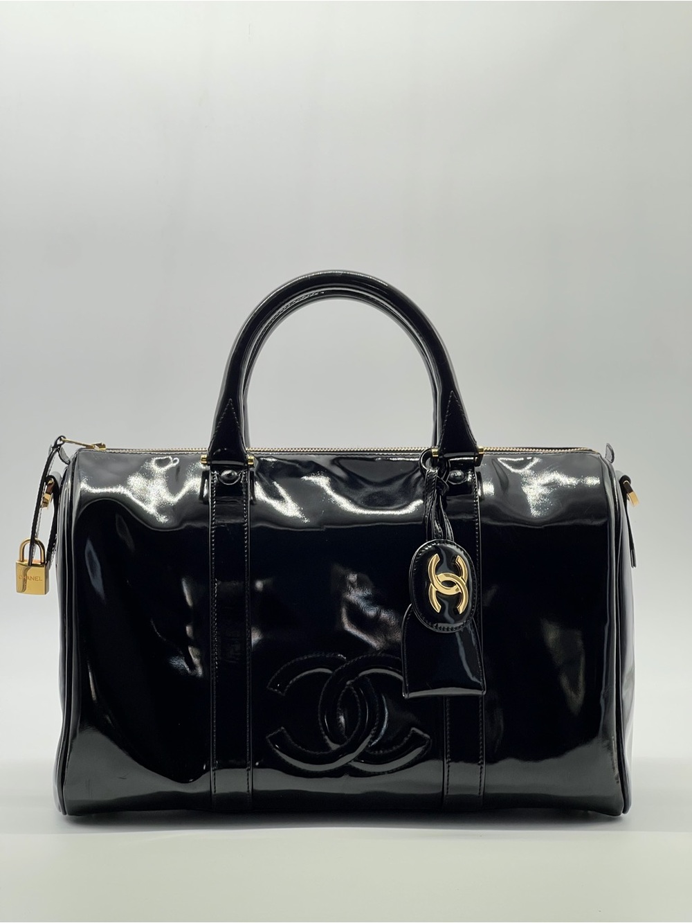 CHANEL VINTAGE PATENT BOSTON BAG - Picture 2 of 15